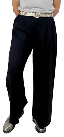 Ballandoro Pantaloni Eleganti Donna Palazzo Vita Alta Larghi - per Completo Cerimonia Elasticizzati Curvy, Pantalone Tailleur Made in Italy Autunno Inverno (IT, Testo, L-XL, Regular, Regular, Nero)
