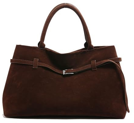 JIABAOZ Wildleder Handtasche Damen Groß Suede Tote Bag und Tasche Herbst Tragetasche Frauen Henkeltaschen Vintage Handbag Women Braun für Pendeln Arbeiten