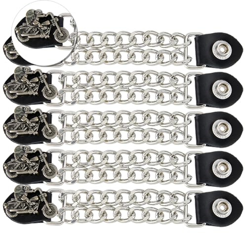 SUPERFINDINGS 5Pcs Chaîne d'extension de Gilet en Cuir Rallonge de Gilet de Moto Rallonge de Gilet de Motard en Alliage avec Gravure Moto 17cm Rallonge de Gilet à Double chaîne Noire pour Gilet