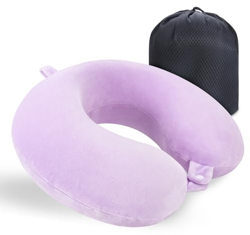 KAIRNOBLE Travel Pillow for Rest Neck Pillow for Airplane Flight Pillow Memory Foam Travel Pillows Neck Cushion Compact Lightweight Quick Pack (Purple)