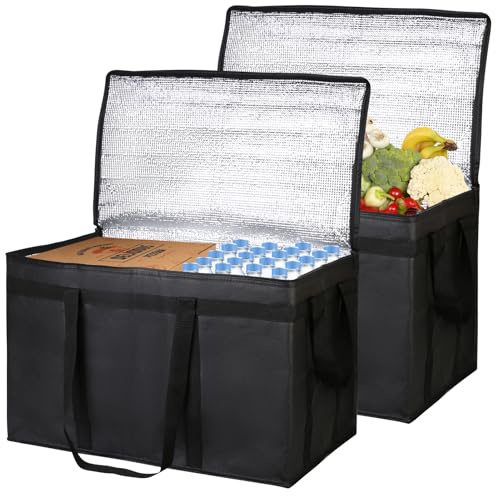 Bodaon 2-Pack Insulated Food Delivery Bag, XXXL Grocery Shopping/Catering/Pizza Cooler Bags, Rideshare Delivery Bag, Cold/Hot Styrofoam Carrier for Travel/Car, Warmer/Froze