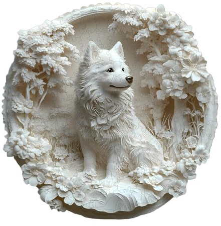 Hakumata Holzpuzzle Erwachsene Hund Samoyed - 295 Teile holzpuzzle | Wanddekoration,Geschenk für Freunde und Familien,Geschenke für Puzzleliebhaber,Stressabbau