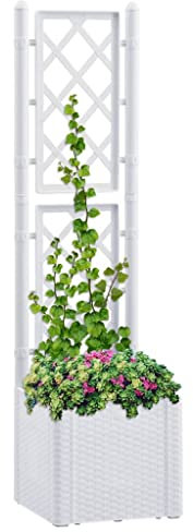 Lauuoeriau Mueble para el hogar, cama elevada de jardín con enrejado y sistema de riego automático, color blanco