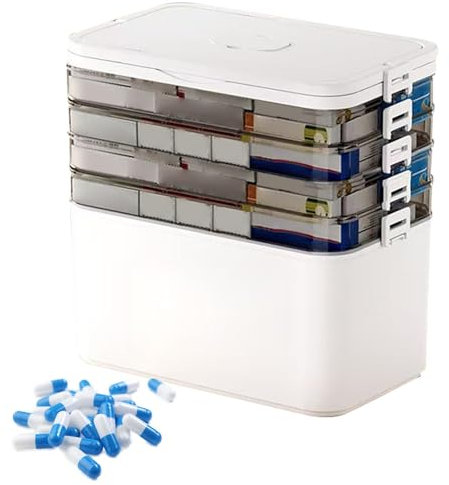 Medicine Storage Box, Medicine Organizer Box - Case de pastillas portátiles para el hogar | Organizador de almacenamiento de medicina transparente con manijas, para el hogar de estudiantes universitar