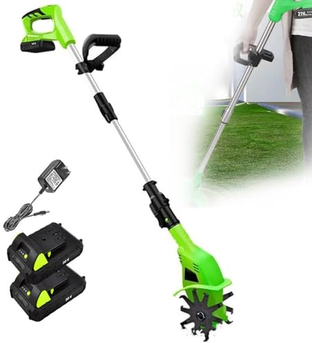 Cordless Garden Cultivator, Electric Garden Tiller, Rotavator Tiller Kit,10cm, With 2 X 2000mah Battery And Charger, 250RPM Small Farm Rotary Tiller, Electric Rototiller Tiller For Soil Cultivation