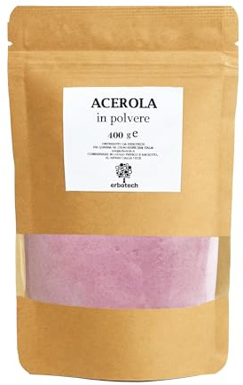 ERBOTECH, Acerola in Polvere, Confezione da 400 gr, Fonte Naturale di Vitamina C, con Proprietà Antiossidanti, Vegan