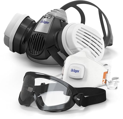 Dräger startset för andningsskydd - X-plore 3300 halvmask med A2P3-filter, FFP2-masker, skyddsglasögon och hörselskydd - komplett set för professionellt andningsskydd