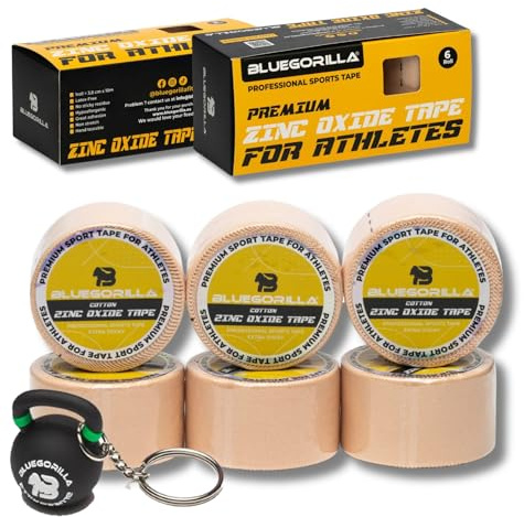 BLUEGORILLA® (Pack 6 + CADEAU) Strap Sport Rigide 3,8cm x 10m - Bande de Strapping Inélastique Haute Résistance pour Crossfit, Escalade et Boxe - Ruban Adhésif pour Doigts et Poignets - [Chair]