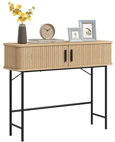 HOMCOM Console Meuble, Console entrée, Pieds Acier, chêne et Noir