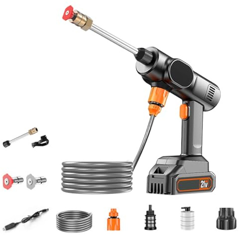 Arandela A Presión De Cordón | Arandelas De Alimentación Portátiles con 2 Boquilla para Patio Y Coche | Kit De Portátil 21V | Potencias Más Limpias para Las Boquillas Ajustables para Los