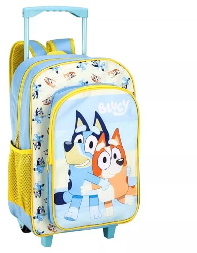 Top Linen (NW) Ltd Bingo Bly Kids Rolling Trolley Bag – Wheeled Backpack with Bingo the Tan Puppy – Travel Luggage for Toddlers and Preschoolers