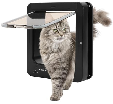 Porta elettronica per gatti con telecomando, 2 collari a sensore RFID – Porta intelligente per cani di piccola taglia (fino a 11 kg) – 4 modalità, resistente alle intemperie, facile da montare (nero
