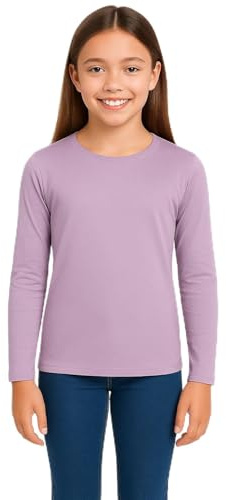 Girls Long Sleeve T Shirt Plain Crew Neck School Casual Everyday Top | Lightweight Stretchy Activewear Layering Garment Comfortable Apparel