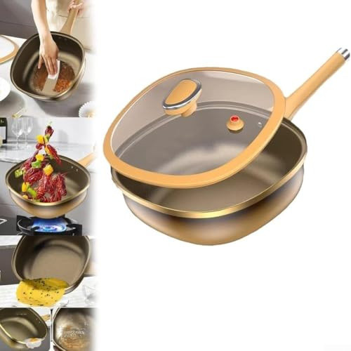 DystopiaWorld 12-inch Pot With Lid, With Non-stick Coating And Steamer Basket, For Frying, Stir-frying, And Stewing(Titanium frying pan)