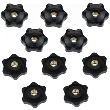 Meuey Lyot Black 1/4inch knobs Thumb Nuts Female Threaded Hexagon Thru Knob Clamping Nuts Knob t Track Accessories for Drill Press, Lathe, Calibration jig 10PCS