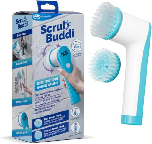JML Electric Cleaning Brush - Cordless Power Scrubber with 2 Attachments, Electric Scrubber, Rechargeable, 300rpm Scrubbing Brush for Quick and Easy Cleaning of Bathrooms and Surfaces - Scrub Buddi