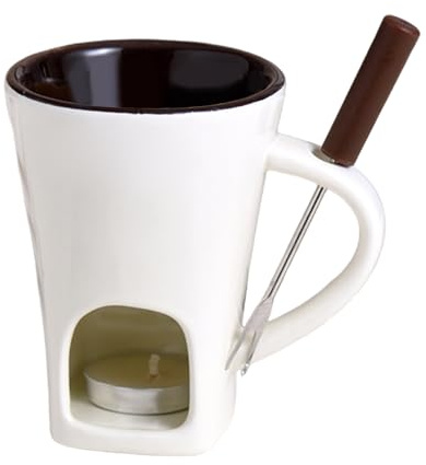 Chocolate Melting Fondue Mug, Mini Ceramic Pot, Fondue Mug Chocolate Melt Cup Cookware Candy Hot Pot, Choc Melting Cup, for Cheese Butter Candy and Desserts, Ideal for Date Night, Party (with Fork)