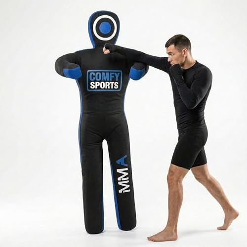 MMA Dummy Judo Grappling Dummy Punching Bag Brazilian BJJ JIU Jitsu Standing Position Dummy Wrestling Martial Arts Boxing Karate Training Dummies - Canvas - UNFILLED (Blue, 59 (Inch))