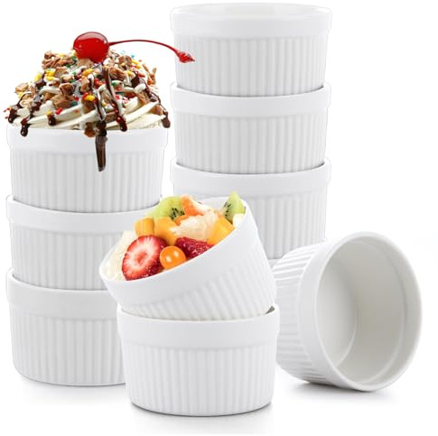 YOUNTHYE Ramekins Set of 12, 200ml/7oz Ramekins White Porcelain Souffle Dish, Oven Proof Large Ramekin Dishes for Souffle, Pudding, Cakes, Ice Cream and Sauce