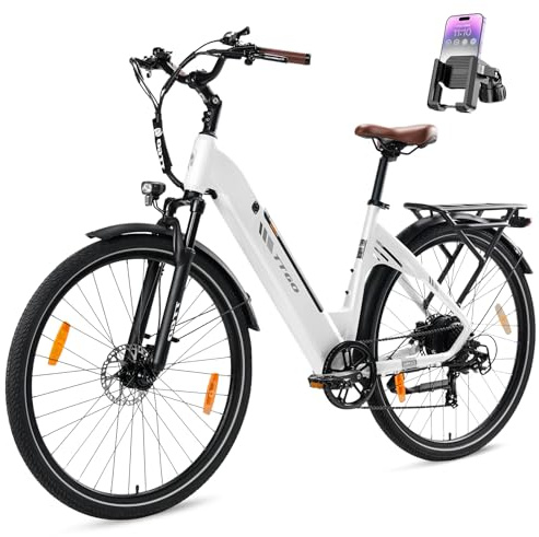 ttgo 28 Zoll E Bike, Elektrofahrrad Damen Herren mit 36V 20AH Akku Drehmomentsensor 25km/h 7 Gang Reichweite 80-120KM, LCD Display Hydraulische Scheibenbremse 3 Modi, C3 PRO (Weiß)