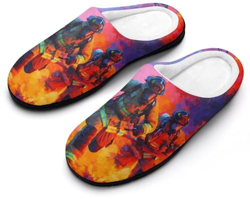 American1 Firefighters Fireman Men's Cotton Slipper House Warm Shoes Adult Slip On Soft Memory Foam for Indoor Outdoor
