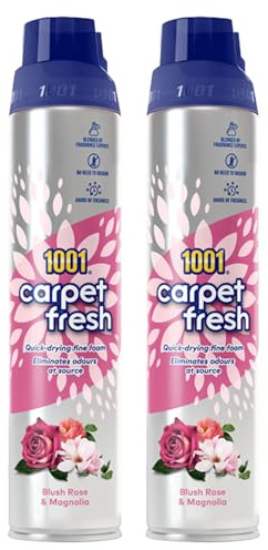 1001 Carpet Fresh Spray Blush Rose & Magnolia 300ml Fast-Drying Fine Foam Removes Deep Odours No Vacuum Required, Provides Hours of Fresh, Clean Scent for Carpets, Rugs & Soft Furnishings x2