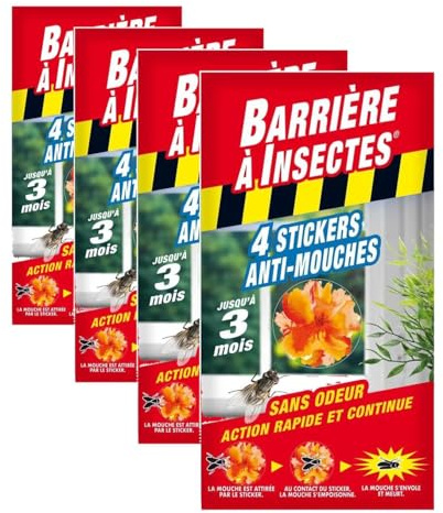 BARRIERE A INSECTES Stickers Anti-Mouches Vitres, Jusqu'à 3 mois d'efficacité, 4 Stickers, BARSTIK4 (Lot de 4)