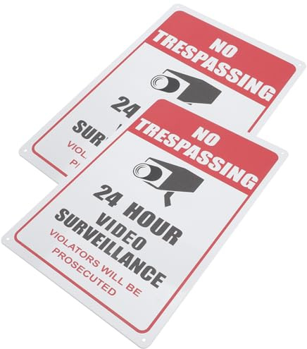 UKCOCO Cartello Videosorveglianza in Metallo 2 Pezzi, Segnaletica Video per Esterni Resistente e Pratica, Cartello di Avvertimento per Telecamera di Sicurezza da Parete, Adatto