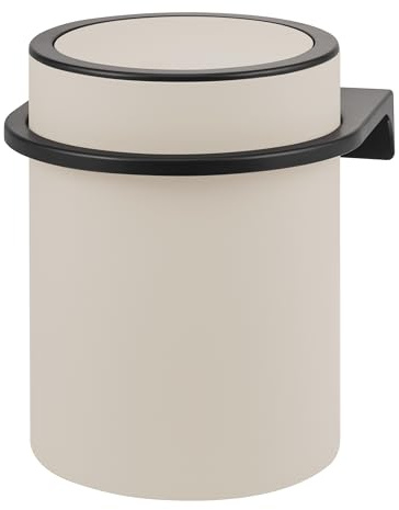 bremermann runder Kosmetikeimer SAVONA mit Softtouch-Oberfläche inkl. Wandhalterung zum Kleben oder Bohren mit Schwingdeckel, Abfalleimer aus Kunststoff, 5,5 Liter Fassungsvermögen (Beige)