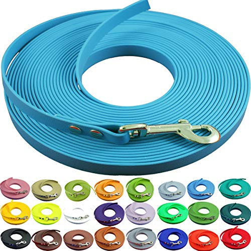 bio-leine Schleppleine 12mm aus Biothane - 20,0 m in Babyblau I Hundeleine ohne Handschlaufe für kleine und große Hunde - Wasserabweisende Leine