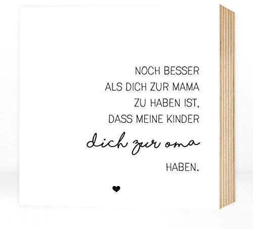 Wunderpixel® Holzbild Beste Mama, beste Oma - 15x15x2cm zum Hinstellen/Aufhängen, echter Fotodruck mit Spruch auf Holz - schwarz-weißes Wand-Bild Aufsteller zur Dekoration oder Geschenk-Idee