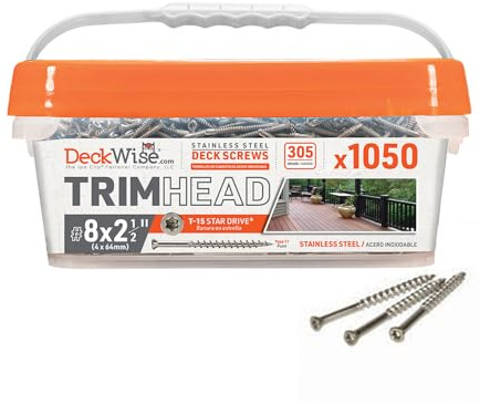 DeckWise #8x2-1/2 Stainless Steel Trim-Head Deck Screws, T15 Head, Covers 250 Sq. Ft. of Decking (1050 Pack)