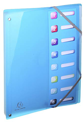 Exacompta - Réf. 58670E - 1 trieur Iderama PP - dos extensible - avec élastiques et fenêtres découpées - en polypropylène - 8 compartiments - dim 24x32 cm - pour A4 - couleurs aléatoires