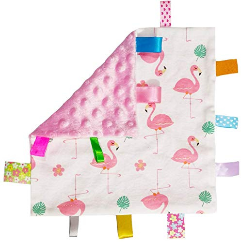 Soft Baby Security Blankets for Girls with Textured Ribbon Tags Baby Soothing Towel Lovey Taggy Sensory Blanket for Newborn Infant Toddler Gift Pink
