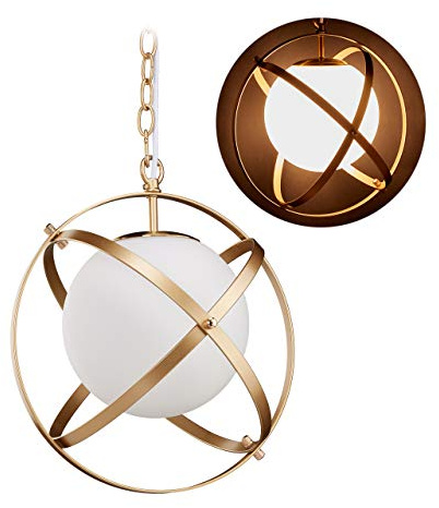 Relaxdays Hängelampe, Glaskugel matt, runde Pendelleuchte modern, E27, Kugellampe, HxD: 86,5 x 34 cm, weiß/gold, 10032637