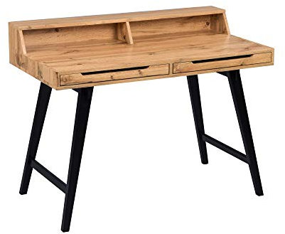 Beauty.Scouts Schreibtisch Piran Vintage 110x85x58cm Wildeiche geölt Gestell Massivholz schwarz Arbeitsplatz Sekretär Arbeitstisch Tisch Computertisch Arbeit