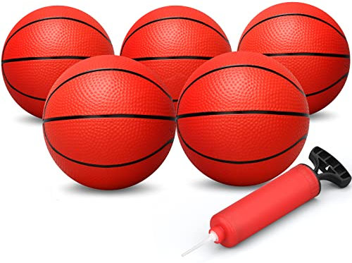 Dilabnda Mini-Basketball, 16 cm, Gummi-Basketbälle für Kinder, Strandball, kleine Hüpfbälle, 5 rote Bälle und 1 Ballpumpe, toller Indoor- und Outdoor-Spaß für Kinder und Erwachsene