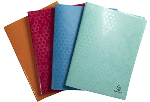 Exacompta 88740E 4er Pack Sichtmappen Maia aus Recycling-Kunststoff für DIN A4 mit 40 Klarsichthüllen, 80 Sichten, farbig sortiert, Aktenhülle, Prospekthülle Blauer Engel zertifiziert