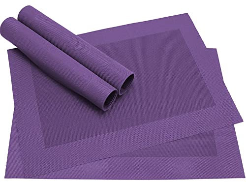 Abwaschbare Tischsets 4er Set in violett lila - Platzsets als rutschfeste und hitzebeständige Deko Esstisch Unterlagen in 46 x 33 cm - Tisch Platzdeckchen aus abwischbarem PVC für Tischdeko