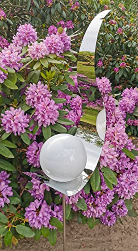 Jürgen Bocker Garten-Ambiente Skulptur Flame weiß poliert aus Edelstahl 146 cm Kugel weiß poliert (glänzend) Gartendekoration Beetstecker Rosenkugel