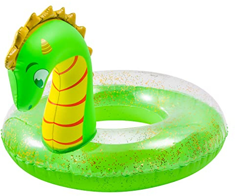 GROBRO7 Grüner Dinosaurier Aufblasbarer Pool Riesenschwimmer mit Glitzer Sommer Schwimmbad Ring Outdoor Wasser Lounge Floß Vinyl Swimming Floaty Spielzeug Strand Supplies für Erwachsene (10+ Jahre)