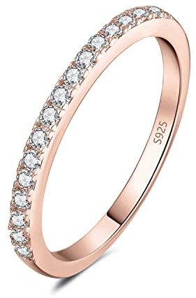 JewelryPalace Classic Cubic Zirconia Wedding Rings for Women, Half Eternity 14k White Yellow Rose Gold Plated 925 Sterling Silver Promise Ring for Her, Round Cut Simulated Diamond Band Ring