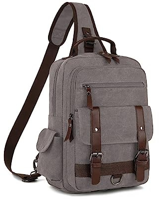 Vintage messengerväska, kanvasryggsäck för resor, axelväska för män, dubbel användning väska för hand och crossbody bära, Grå, Axelremsväska