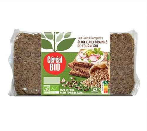 Céréal Bio - Pain Complet au Seigle et aux Graines de Tournesol - 500g - Pain Bio sans Gluten - Riche en Fibres et Nutriments pour une Alimentation Saine et Equil - Lot De 4 - Vendu Par Lot