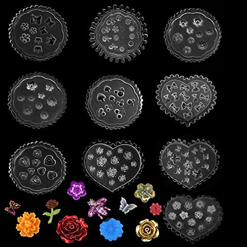 Asaisimg 10 Stück Blume Polymer Ton Formen für Schmuck machen, Rose Gänseblümchen Mini Blume Bowknot Schmetterling Herz Krone Polymer Ton Silikonform Ohrringe Dekoration