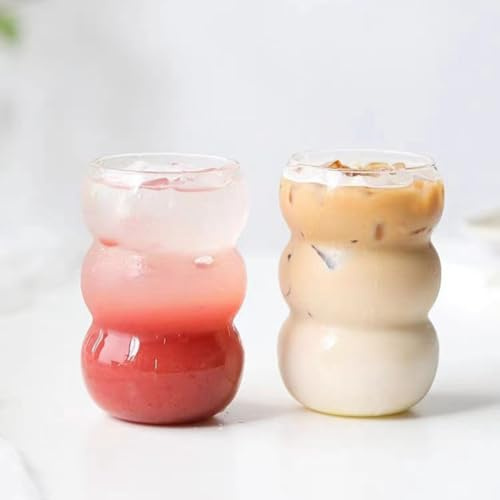 Eiskaffee-Tassen gerippt, gewellt, Retro-Trinkgläser, Latte-Tassen, Glaswaren, Gläser, Tassen für Tee, Milch, Whisky, Kaffeebar-Zubehör (2 Stück (430 Ml + 430 Ml))