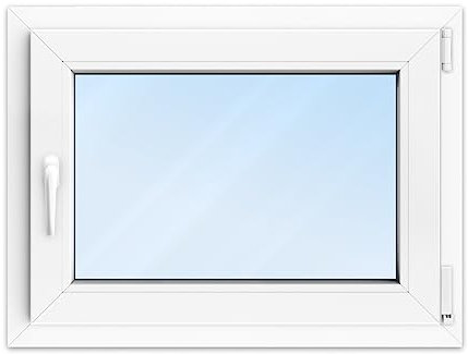FENSTERVERSAND - Garagenfenster Kunststoff Weiß - 2-fach Verglasung mit Klarglas - zu öffnendes, hochwertig isoliertes PVC Fenster - DIN rechts, BxH: 800x600 mm, 70 mm Profil