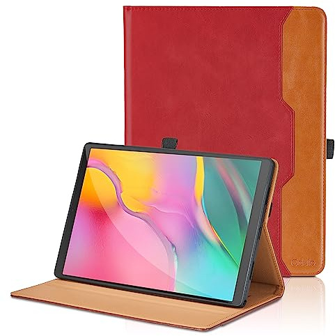 Hülle für Samsung Galaxy Tab A 10,1 Zoll T510/T515 2019 PU Leder Schutzhülle mit Tasche und Stifthalter, Auto Schlaf/Aufwach Funktion Smart Cover mit Stand Funktion - Rot