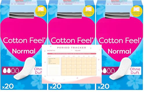 Cotton Feel Normal Fresh | Unscented | Panty Liners Breathable | 3 x 20 Each | 60 Pantyliners in Total | Sanitary Towels | Long Lasting | Pads | Suitable for All Panty Shapes | Period Tracker