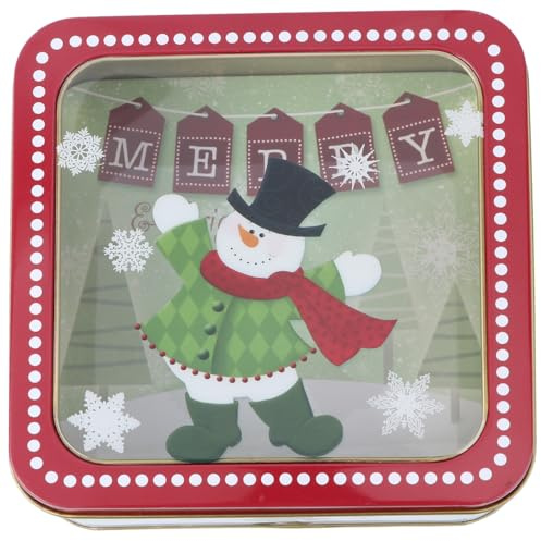 Operitacx Quadratische Weihnachtsdose 15X15Cm Aus WeißBlech Und Transparentem Kunststoff FüR Keksaufbewahrung Und SüßIgkeiten Geschenkbox Zur Weihnachtsdeko